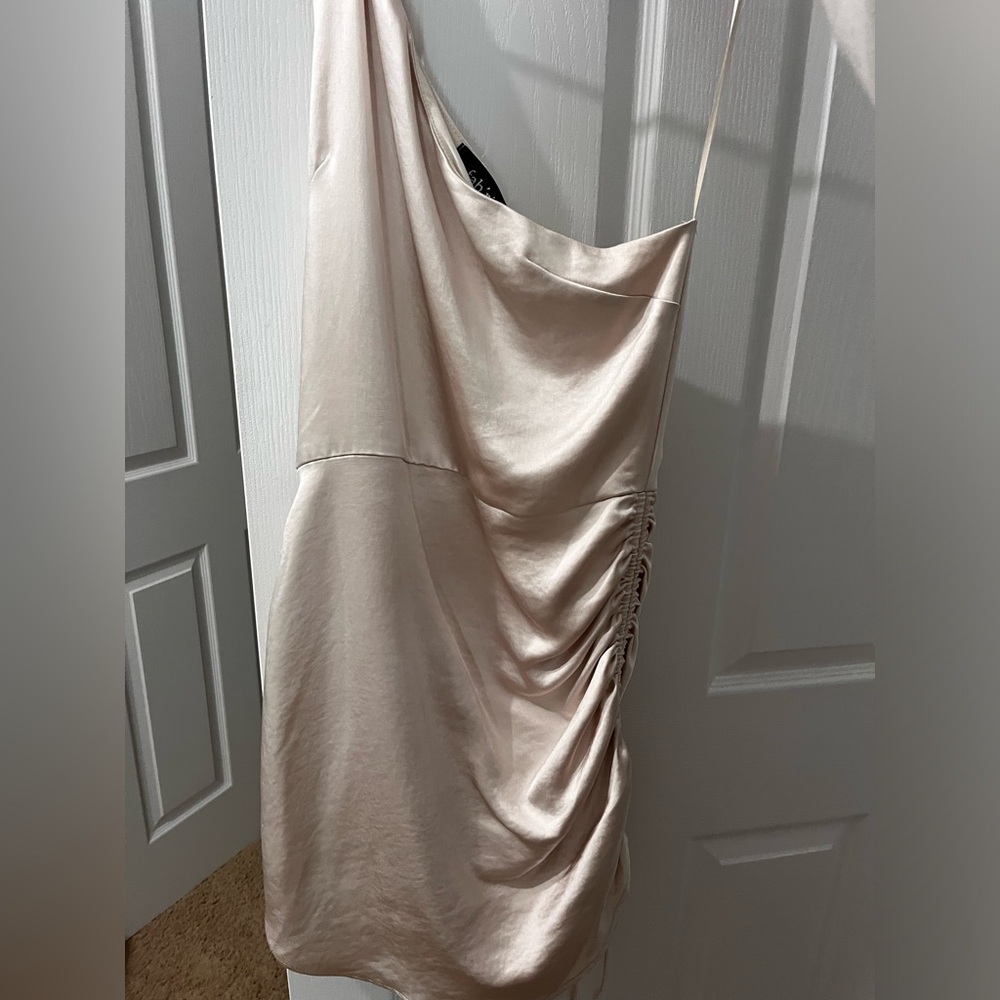 Fabrik mini gold one shoulder ruched dress
